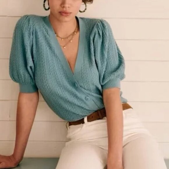 NWT Sezane Lola Jumper - Sky Blue French Cardigan Sweater Causal - Picture 2 of 6